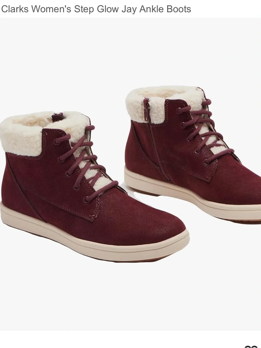 Clarks Burgundy Suede Shearling-Lined Ankle Booties women 7.5 M casual cozy Y2K